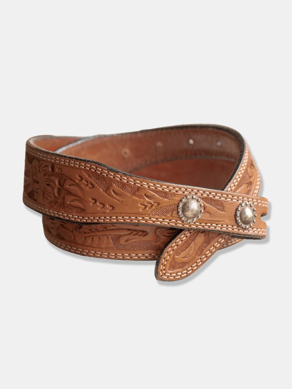 Montana Silversmiths Tooled Leather Belt Size 32 Cognac Brown Changeable Buckle